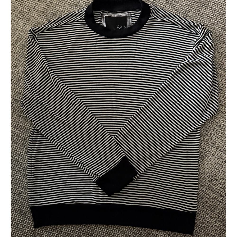 RAILS Men Long Sleeve Black White Long Sleeve Cotton Cashmere Crewneck Sweater M
